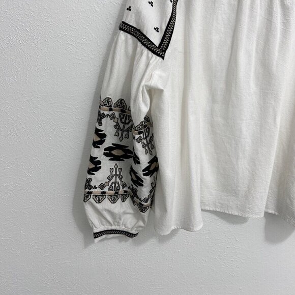 Anthropologie RD + Koko Shirt Jacket Cream Black Tie Front Embroidered Boho Sz M - Picture 7 of 12